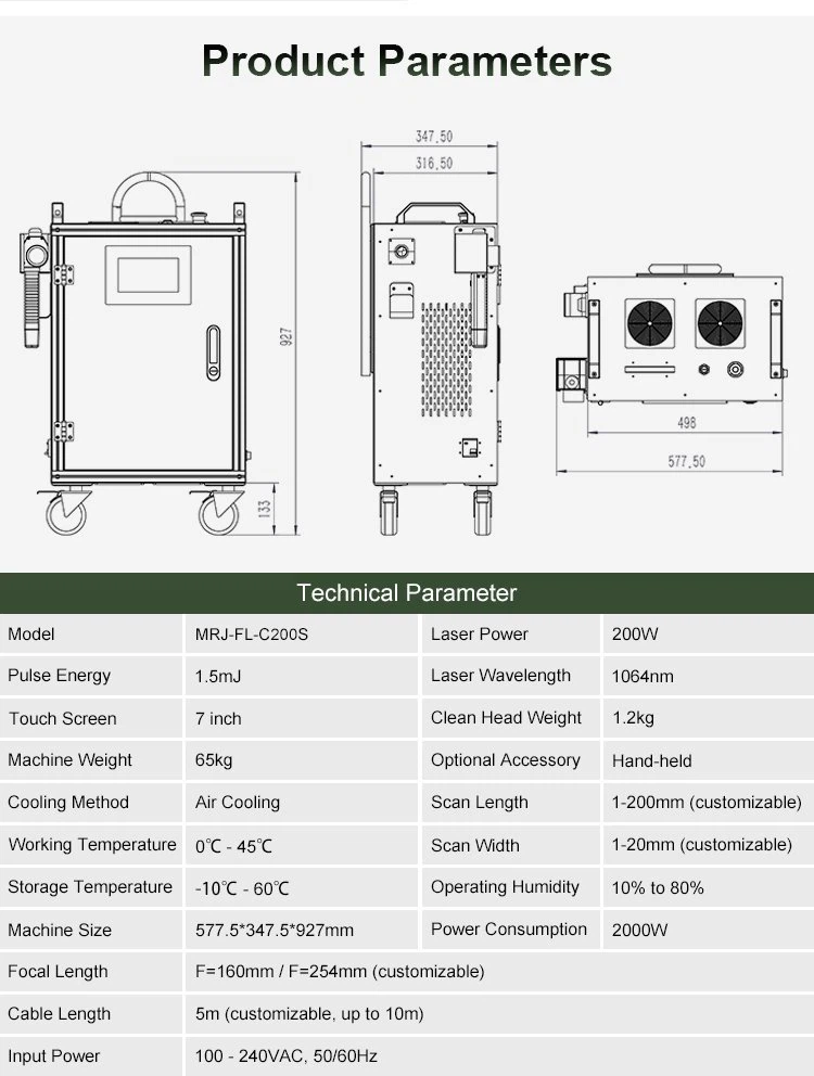 200W luggage-type laser parameters