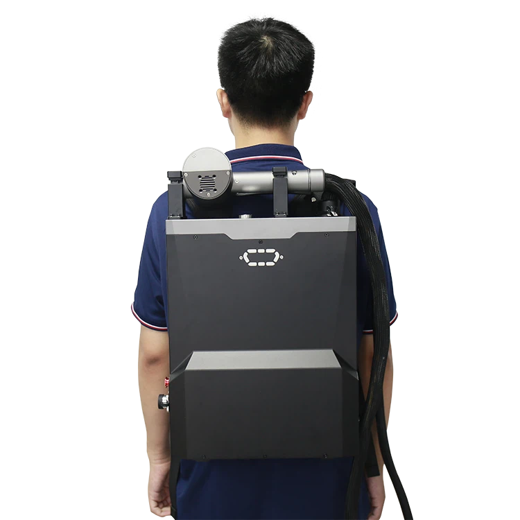 Metal Surfaces Oxide Layer Removal Backpack 100W Laser Cleaning Machine For Electric Tower Viaduct